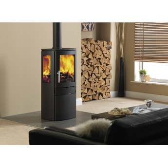 ACR NEO-3C 3-Sided Cylindrical Wood Stove on Closed Logstore