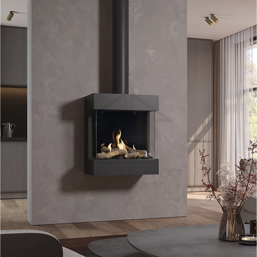 DRU Diablo Floating 3-Sided Wall-Hung Gas Stove with Remote Control