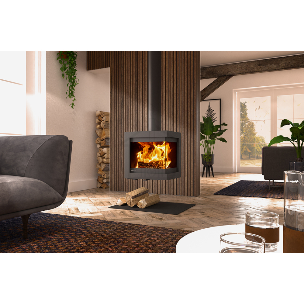 Dik Geurts Bora Corner Suspended 2-Sided Wood Stove (includes suspension kit)