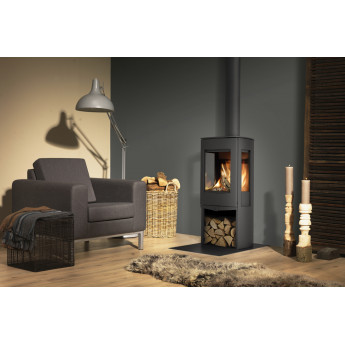 Dik Geurts Folke 3-Sided Freestanding Wood Stove with Log Store
