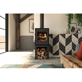 Dik Geurts Modivar 5 Freestanding Wood Stove with Open Front Log Store