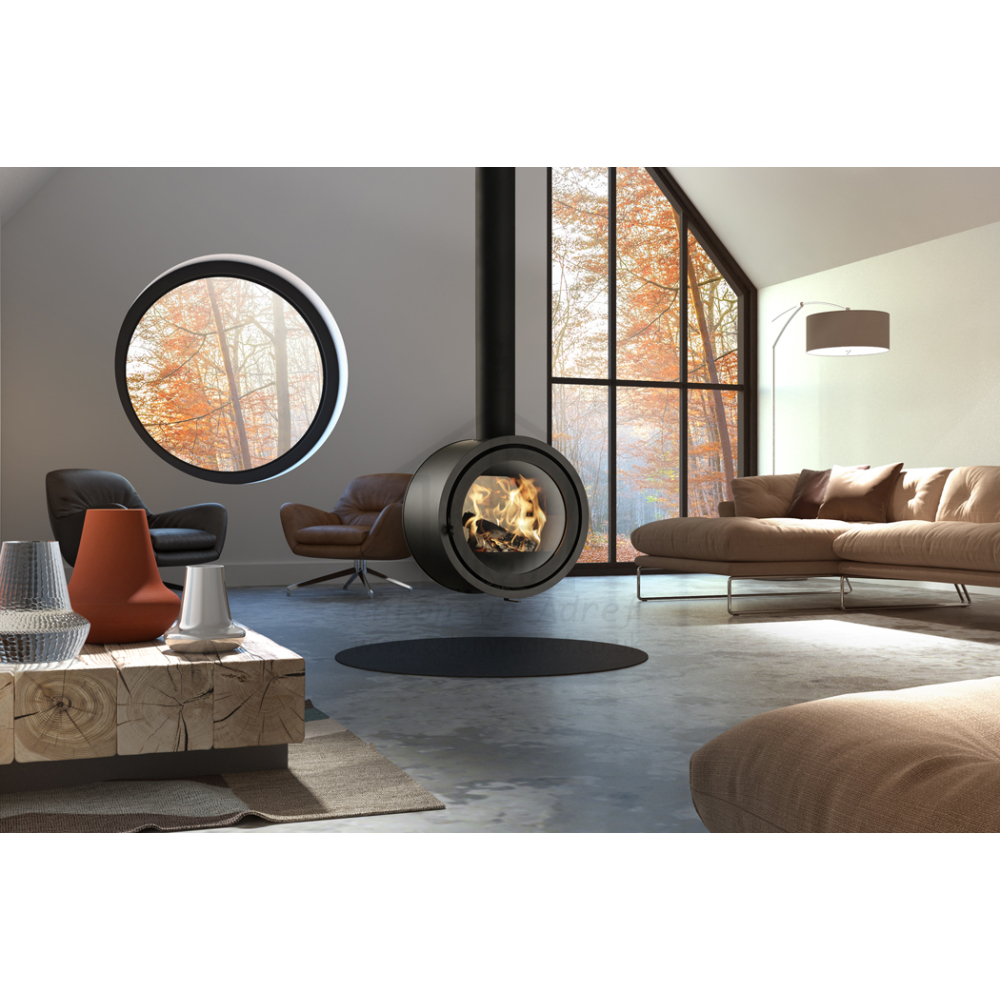 Dik Geurts Odin Tunnel Suspended See-Through Wood Stove