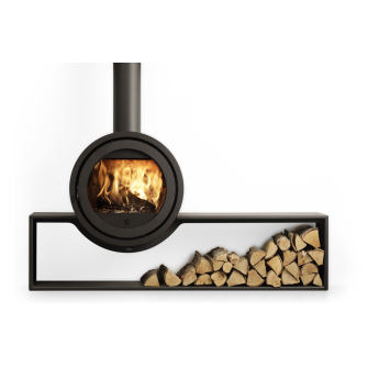 Dik Geurts Odin Tunnel Plateau Log Store Mounted Wood Stove