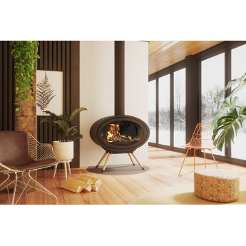 Dik Geurts Oval Front Wood Burning Stove on Wooden Legs