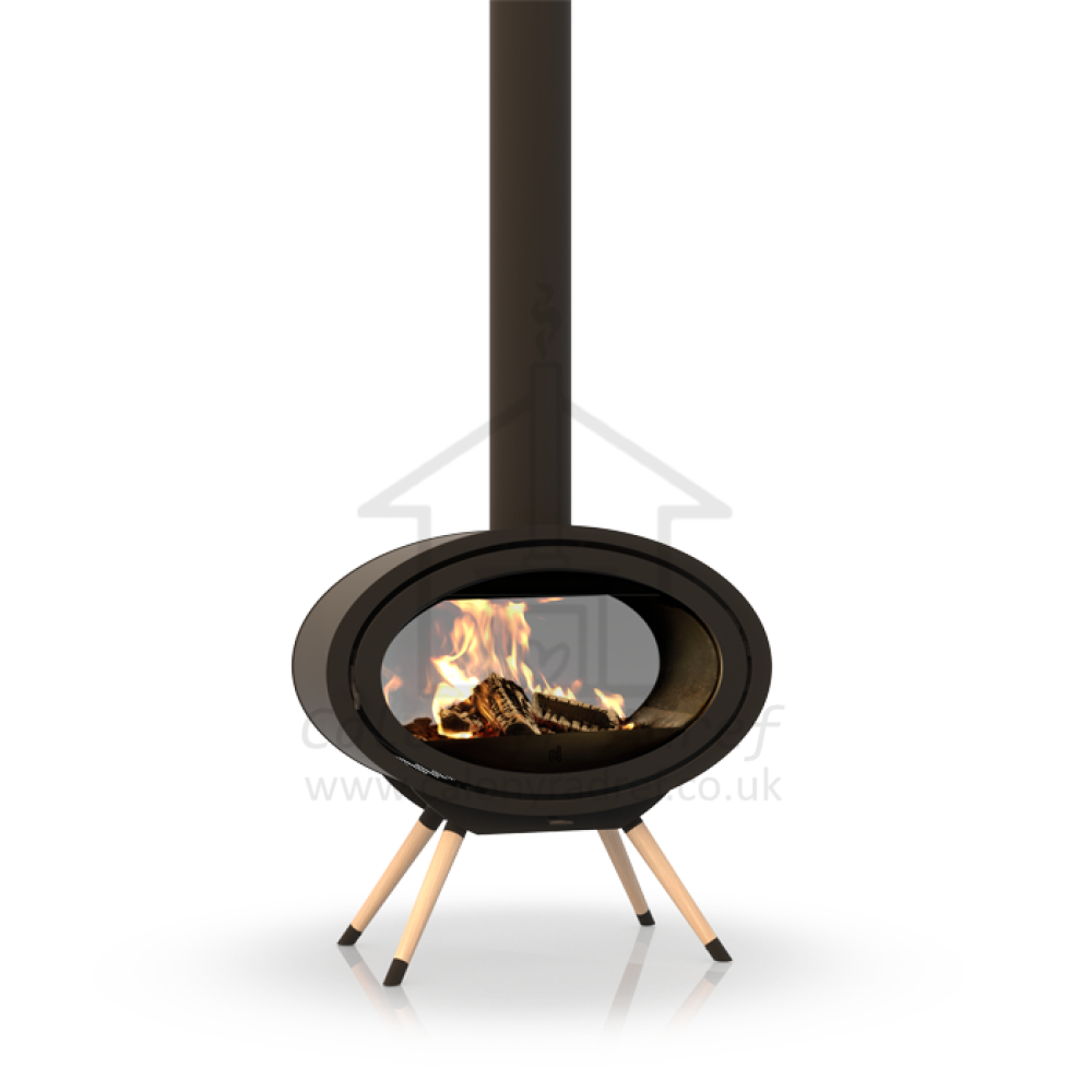 Dik Geurts Oval Tunnel Double-Sided Wood Burning Stove on Wooden Legs