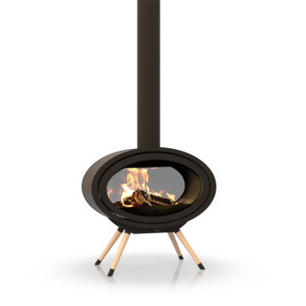 Dik Geurts Oval Tunnel Double-Sided Wood Burning Stove on Wooden Legs