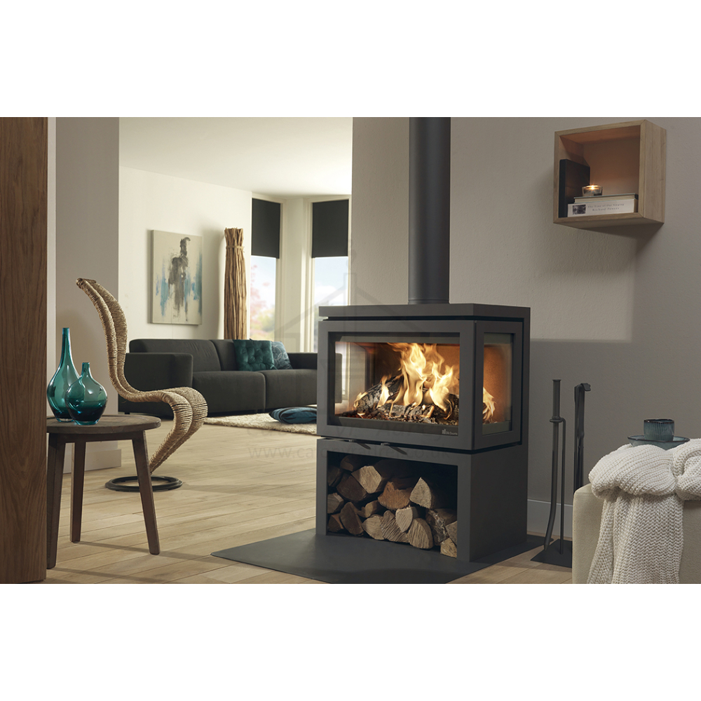 Dik Geurts Vidar Triple Medium 3-Sided Free Standing Stove on Logstore