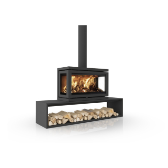Dik Geurts Vidar Triple Large 3-Sided Wood Stove on Straight Plateau