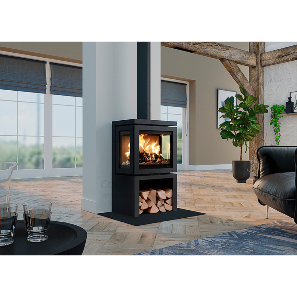 Dik Geurts Vidar Triple Small 3-Sided Free Standing Stove on Logstore