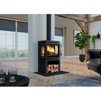Dik Geurts Vidar Triple Small 3-Sided Free Standing Stove on Logstore