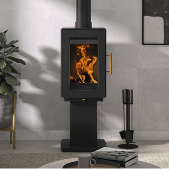 Hergom Glow 3-Sided Wood Burning Stove on Pedestal