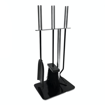 3 Piece Fireside Tool Set with Stainless Steel Handles & Black Glass Base