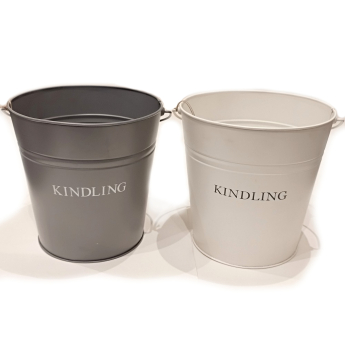 Metal Kindling Buckets with Wooden Handles