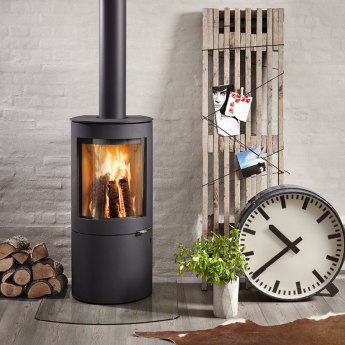Westfire Uniq 26 Cylindrical Ecodesign Wood Stove on Closed Log Store
