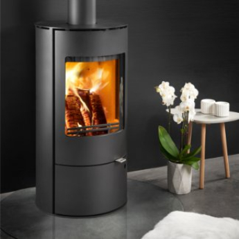 Westfire Uniq 36 Cylindrical Ecodesign Wood Stove on Closed Log Store